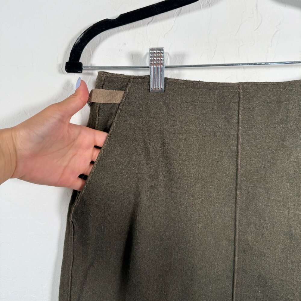 Stefanel Olive Green Knit Adjustable Strap Slit Front Midi A-Line Skirt Size 40 - Picture 3 of 16